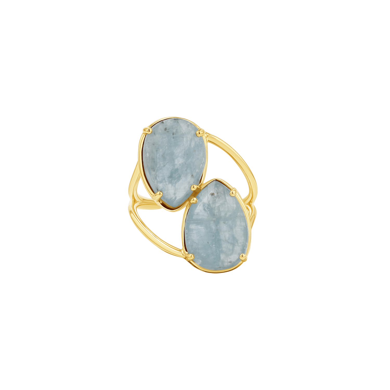 Pear Shape Aquamarine Duo Rose Cut Ring - Lotus Diamond