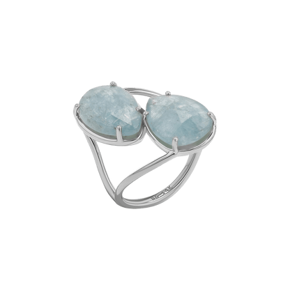 Pear Shape Aquamarine Duo Rose Cut Ring - Lotus Diamond