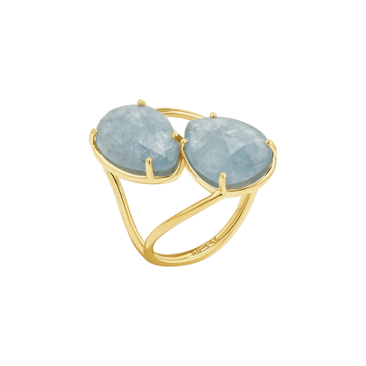 Pear Shape Aquamarine Duo Rose Cut Ring - Lotus Diamond