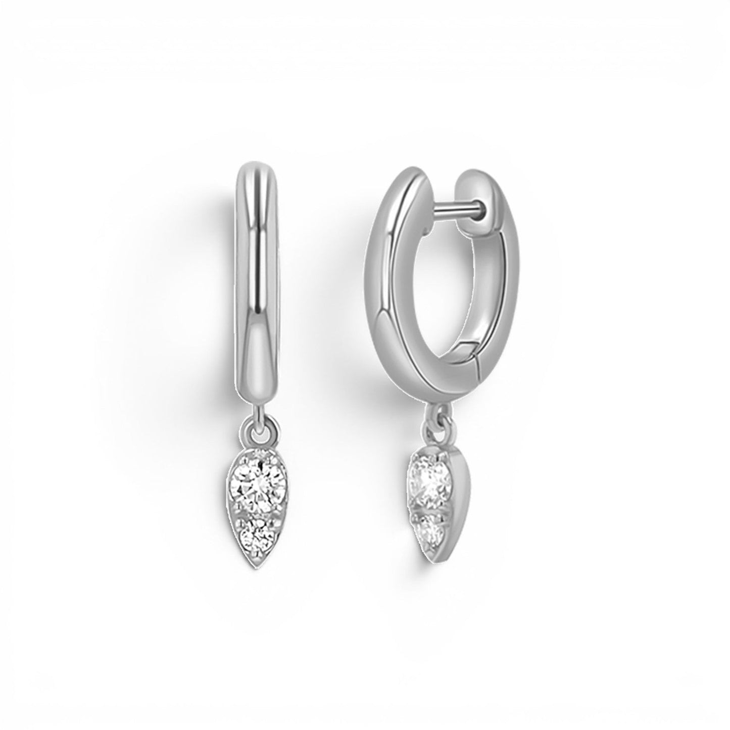 Pear Shaped Diamond Charm Drop Huggies - Lotus Diamond