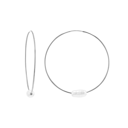 Pearl Accent Endless Hoop Earrings - Lotus Diamond