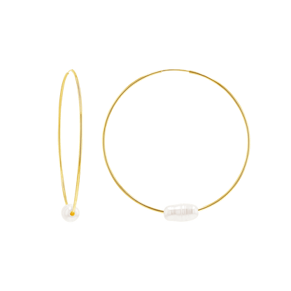 Pearl Accent Endless Hoop Earrings - Lotus Diamond