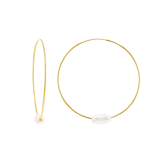 Pearl Accent Endless Hoop Earrings - Lotus Diamond