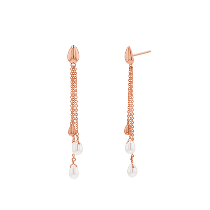 Pearl Drop Chain Earrings - Lotus Diamond