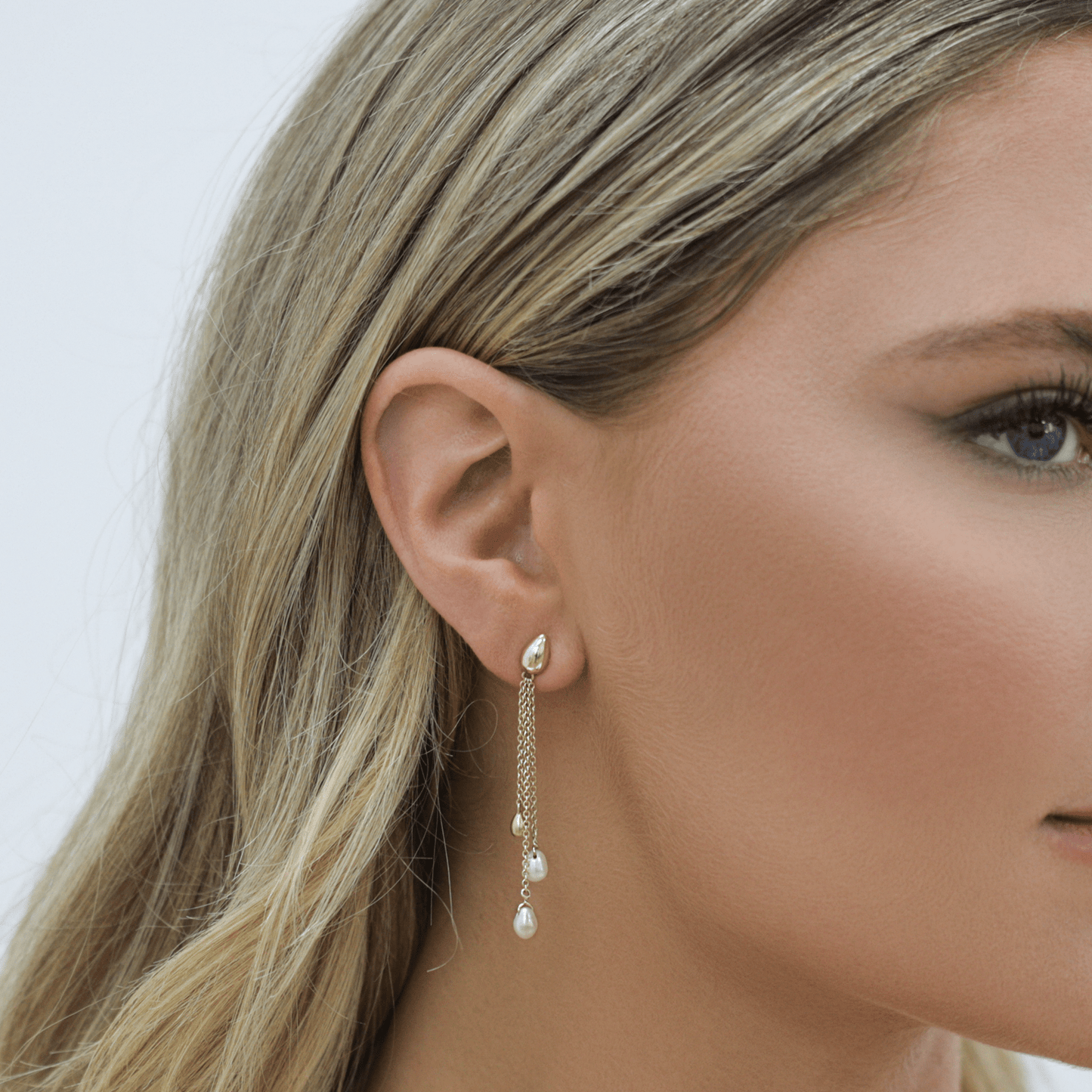 Pearl Drop Chain Earrings - Lotus Diamond