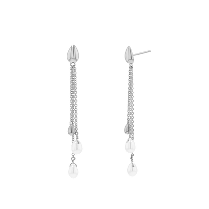 Pearl Drop Chain Earrings - Lotus Diamond