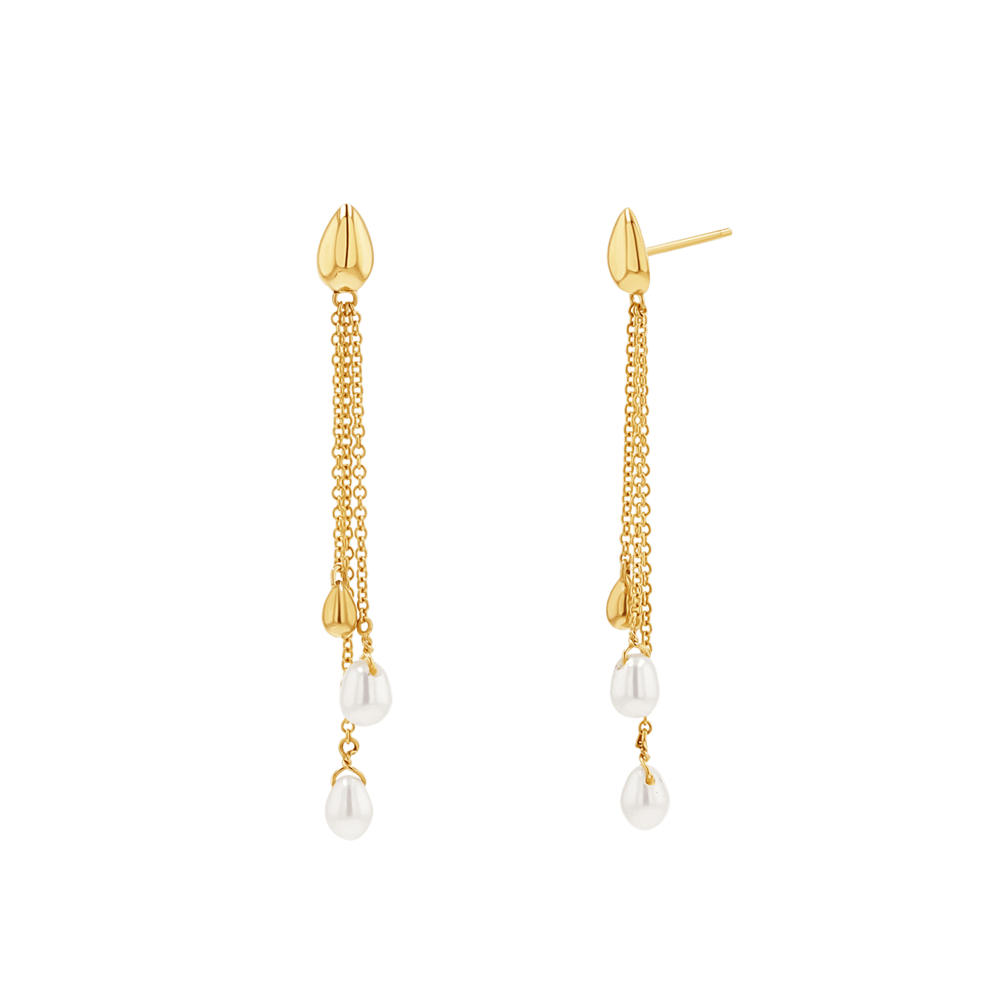 Pearl Drop Chain Earrings - Lotus Diamond