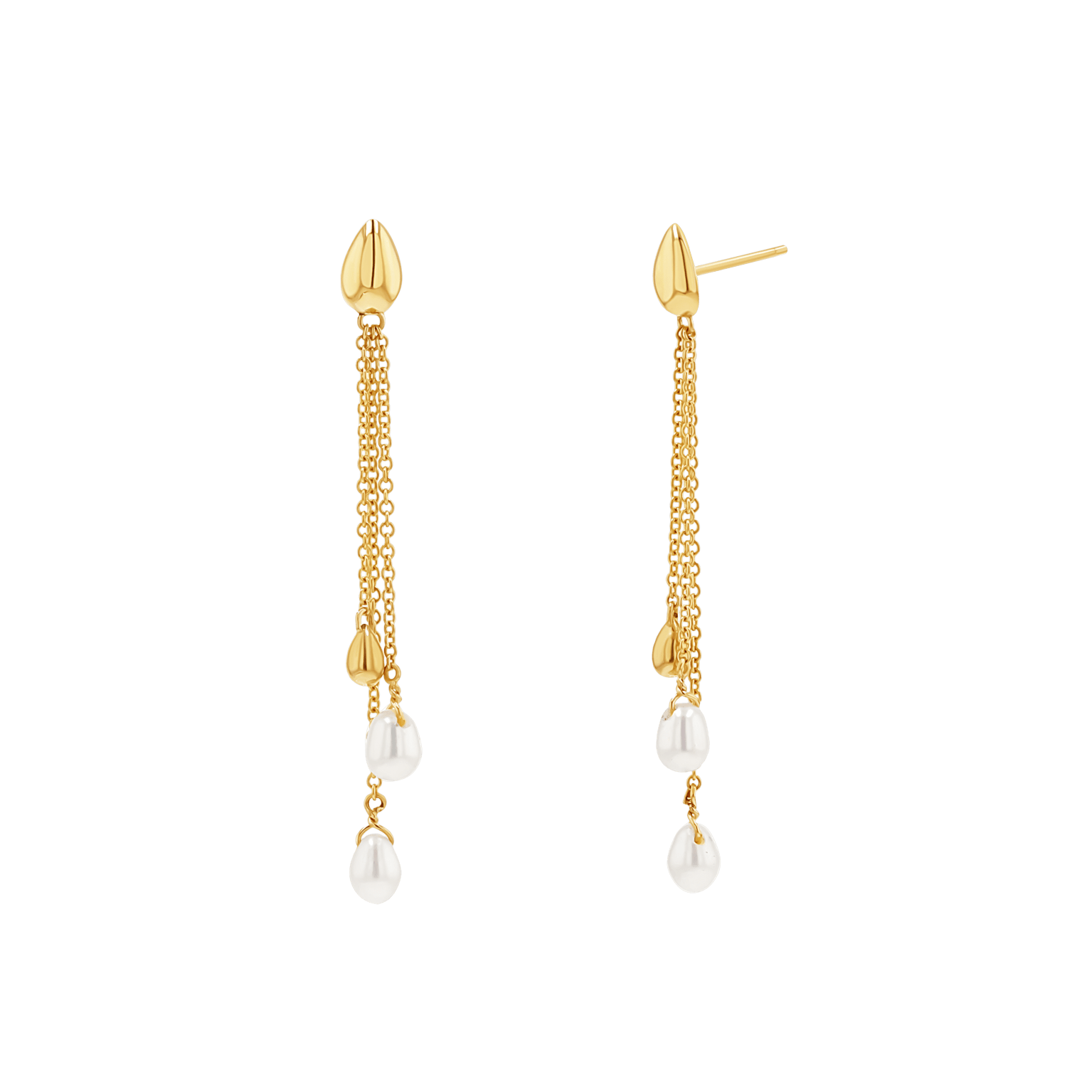 Pearl Drop Chain Earrings - Lotus Diamond