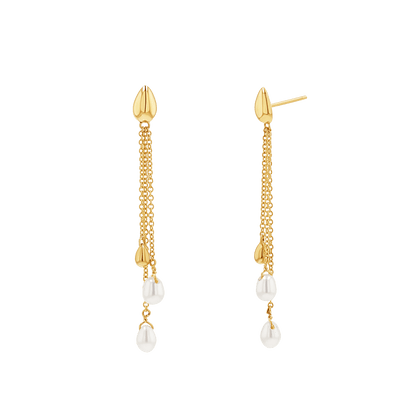 Pearl Drop Chain Earrings - Lotus Diamond