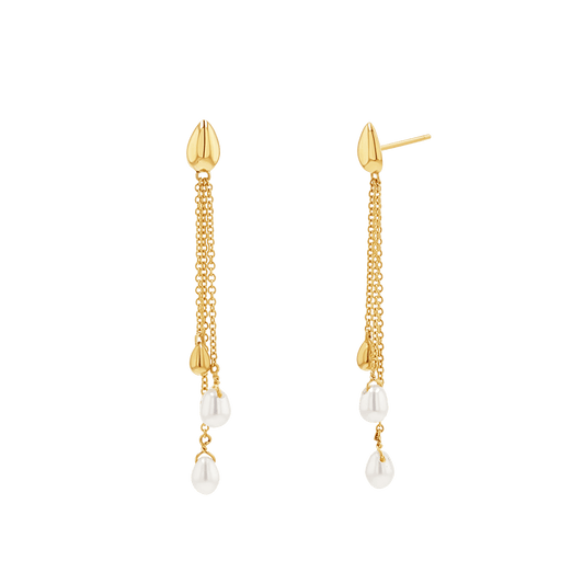 Pearl Drop Chain Earrings - Lotus Diamond