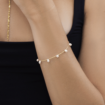 Pearl Drop Station Bracelet - Lotus Diamond