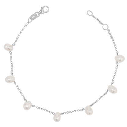 Pearl Drop Station Bracelet - Lotus Diamond