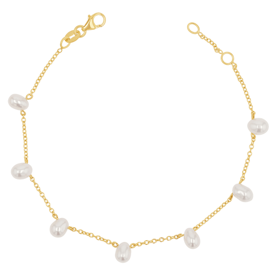 Pearl Drop Station Bracelet - Lotus Diamond