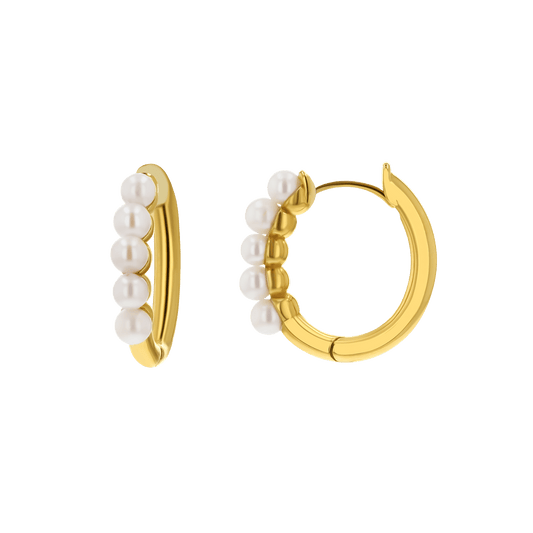 Pearl Huggies Hoop Earrings - Lotus Diamond