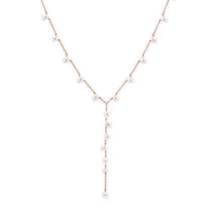 Pearl Lariat Y Chain Necklace - Lotus Diamond