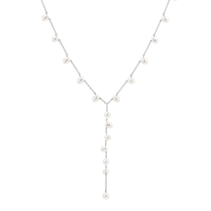 Pearl Lariat Y Chain Necklace - Lotus Diamond