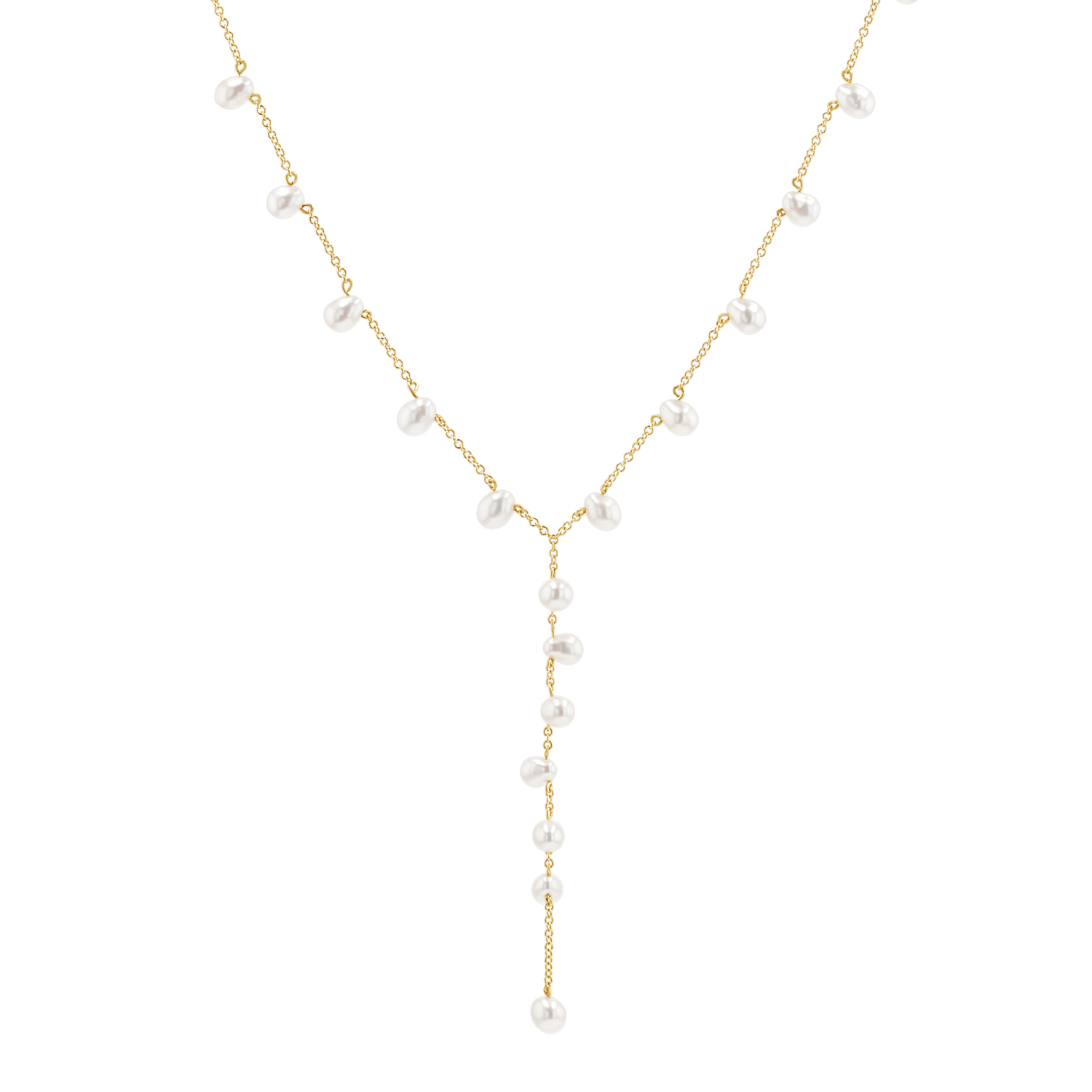 Pearl Lariat Y Chain Necklace - Lotus Diamond