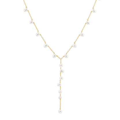 Pearl Lariat Y Chain Necklace - Lotus Diamond
