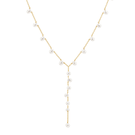 Pearl Lariat Y Chain Necklace - Lotus Diamond