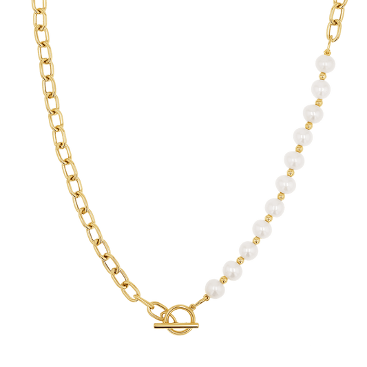 Pearl on Chain Toggle Necklace - Lotus Diamond