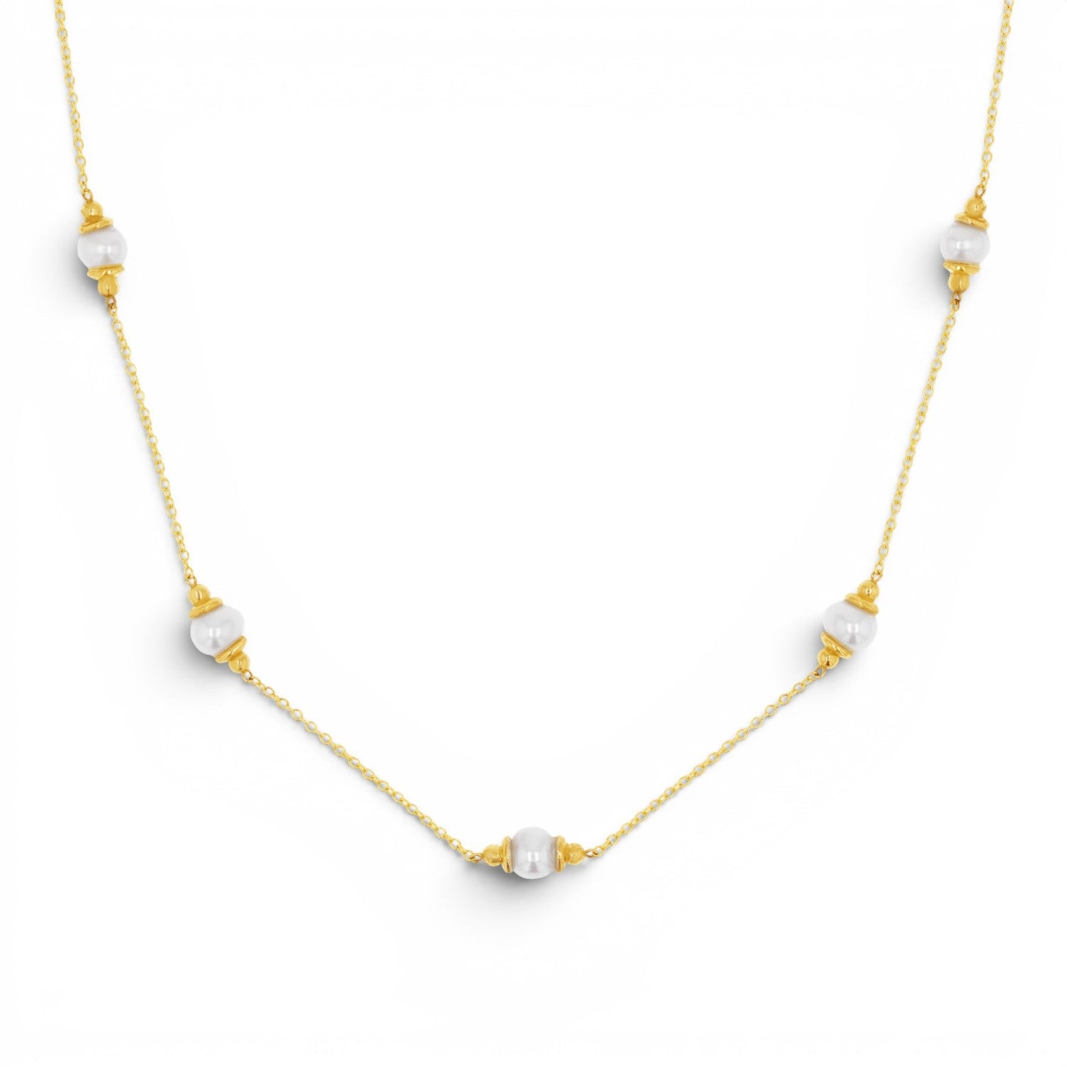 Pearl Station Necklace - Lotus Diamond