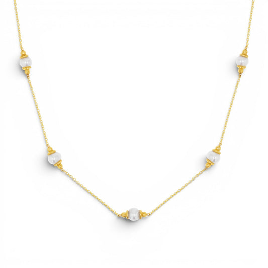 Pearl Station Necklace - Lotus Diamond