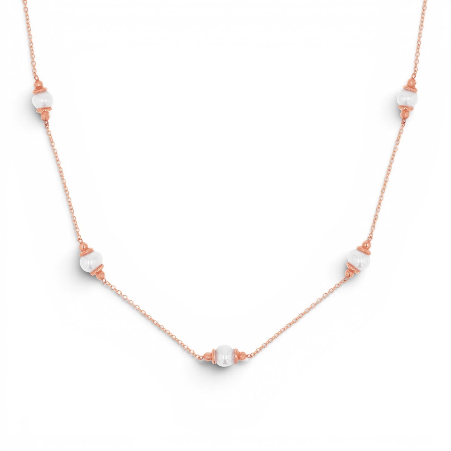 Pearl Station Necklace - Lotus Diamond