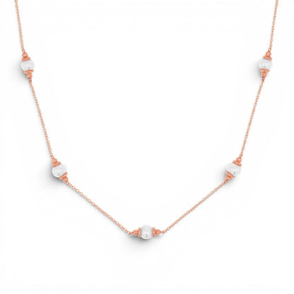 Pearl Station Necklace - Lotus Diamond
