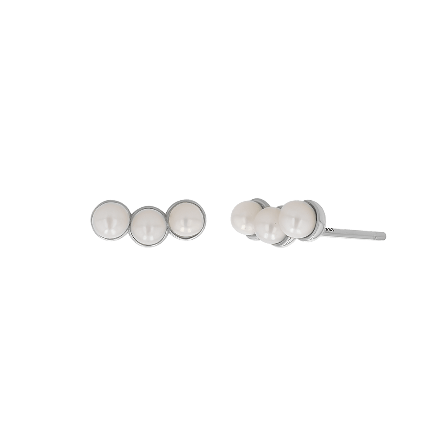 Pearl Trio Stud Earrings - Lotus Diamond