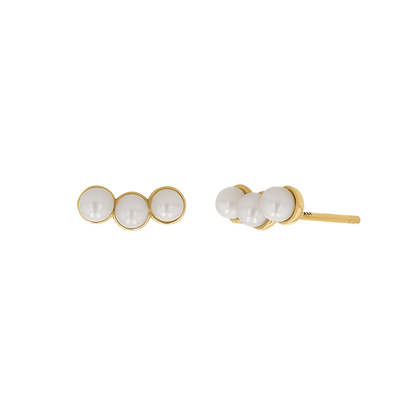 Pearl Trio Stud Earrings - Lotus Diamond
