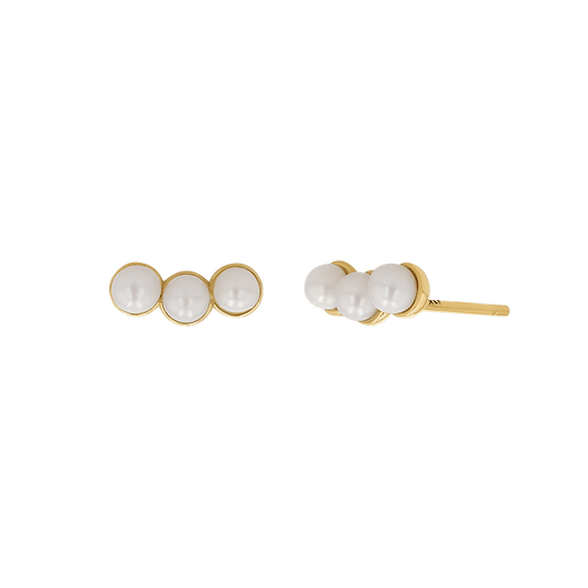 Pearl Trio Stud Earrings - Lotus Diamond