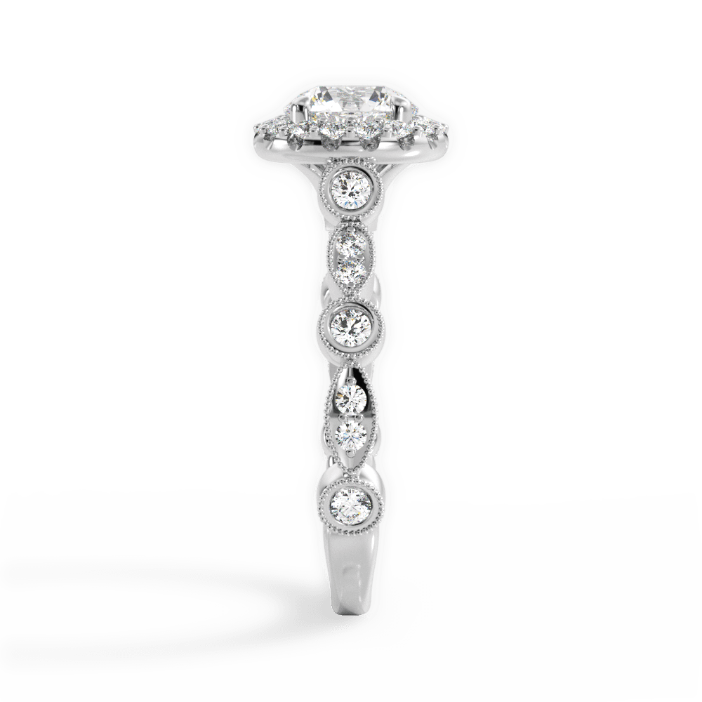 Round & Marquise Diamond Halo Engagement Ring