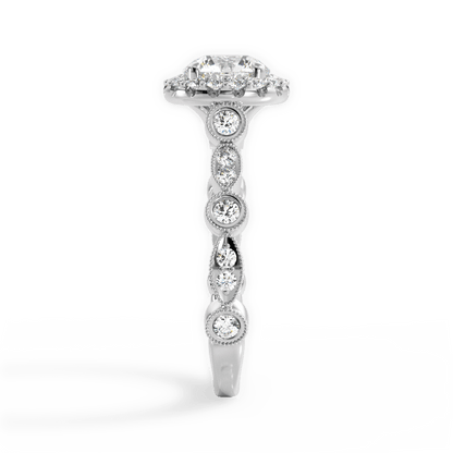 Round & Marquise Diamond Halo Engagement Ring