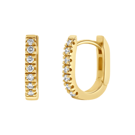 Petit Diamond U - Pave Paper Clip Huggie Earrings - Lotus Diamond