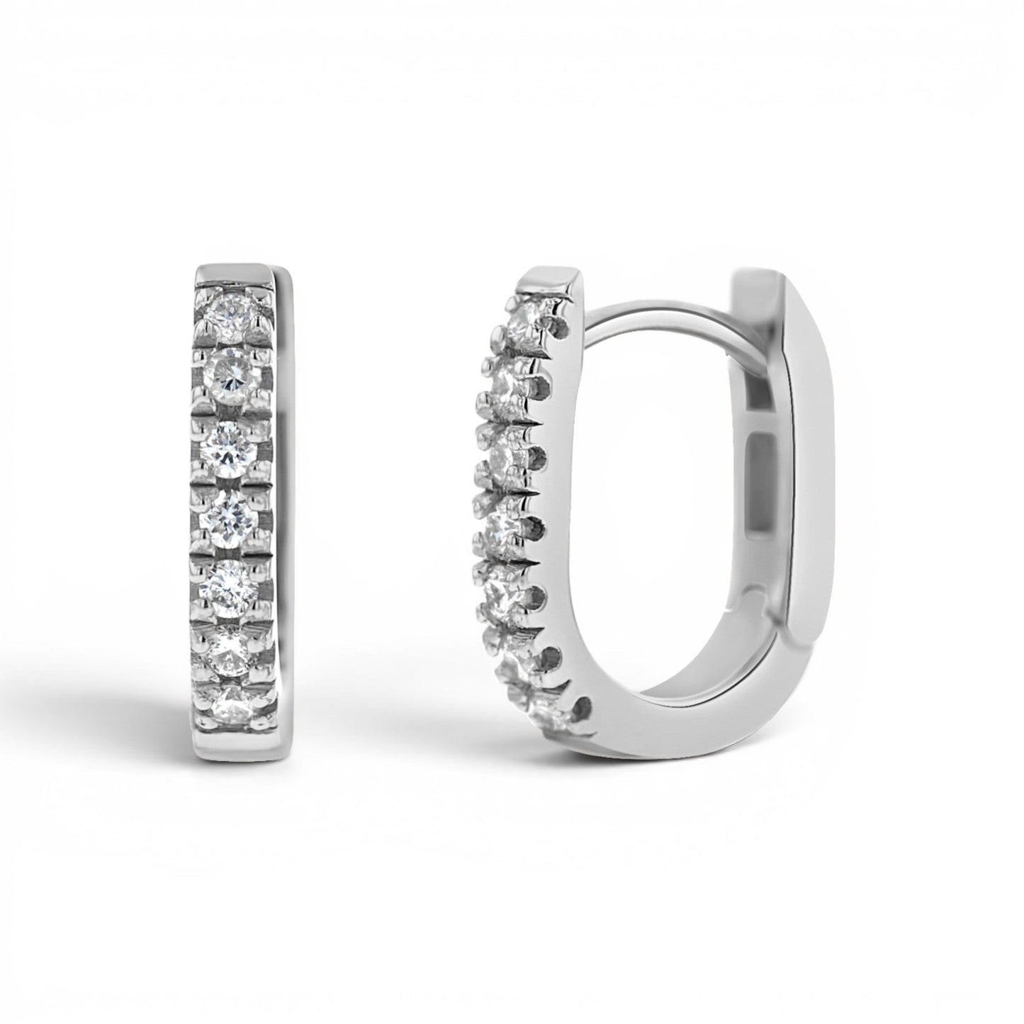 Petit Diamond U - Pave Paper Clip Huggie Earrings - Lotus Diamond