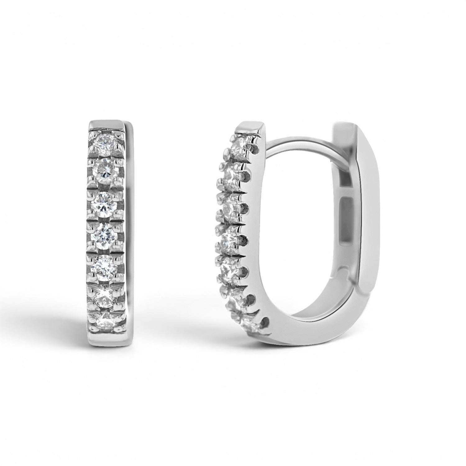 Petit Diamond U - Pave Paper Clip Huggie Earrings - Lotus Diamond