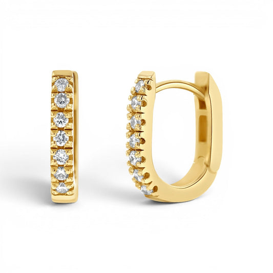 Petit Diamond U - Pave Paper Clip Huggie Earrings - Lotus Diamond
