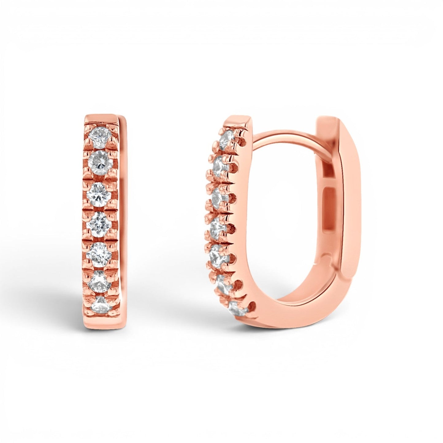 Petit Diamond U - Pave Paper Clip Huggie Earrings - Lotus Diamond
