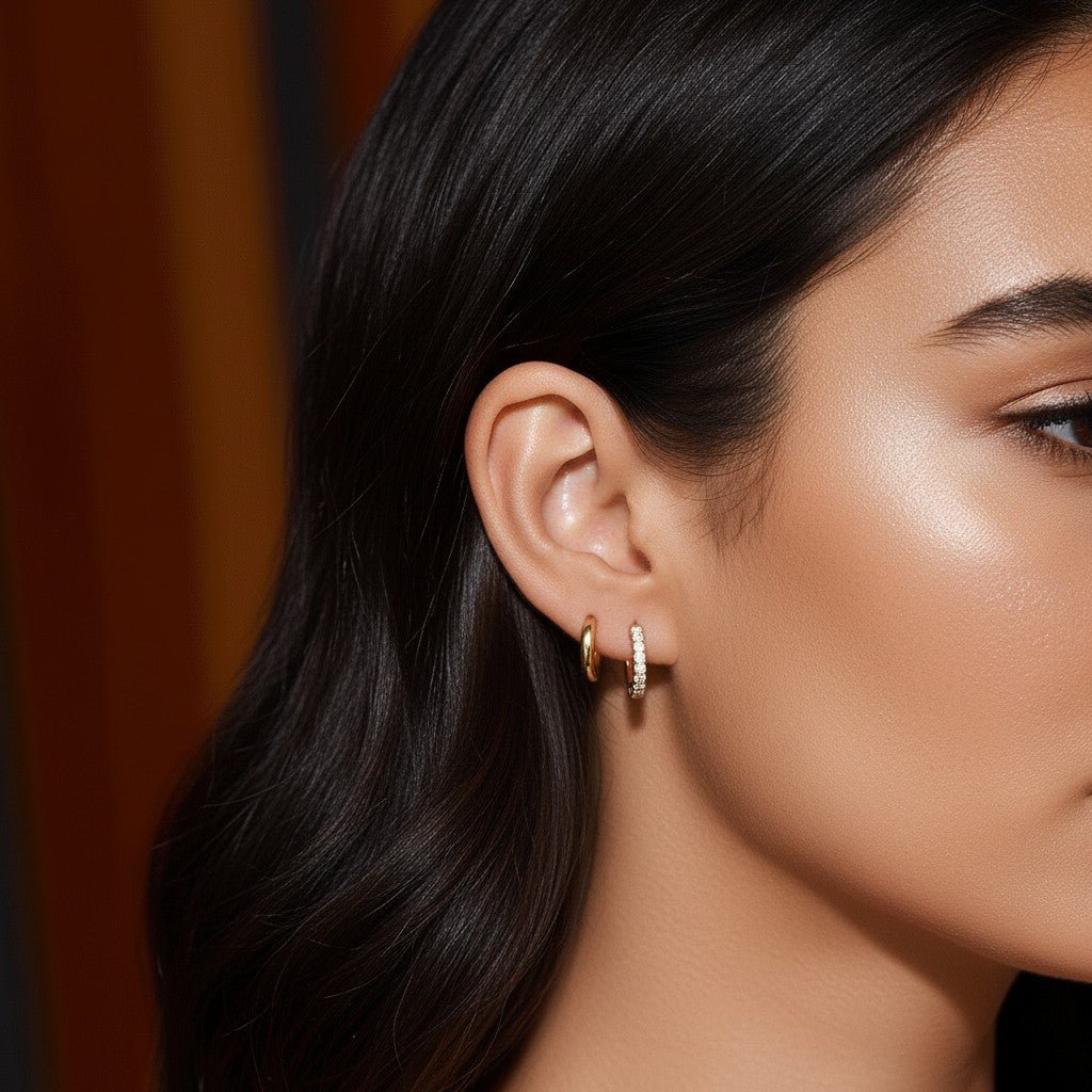 Petit Paper Clip Huggie Hoop Earrings - Lotus Diamond