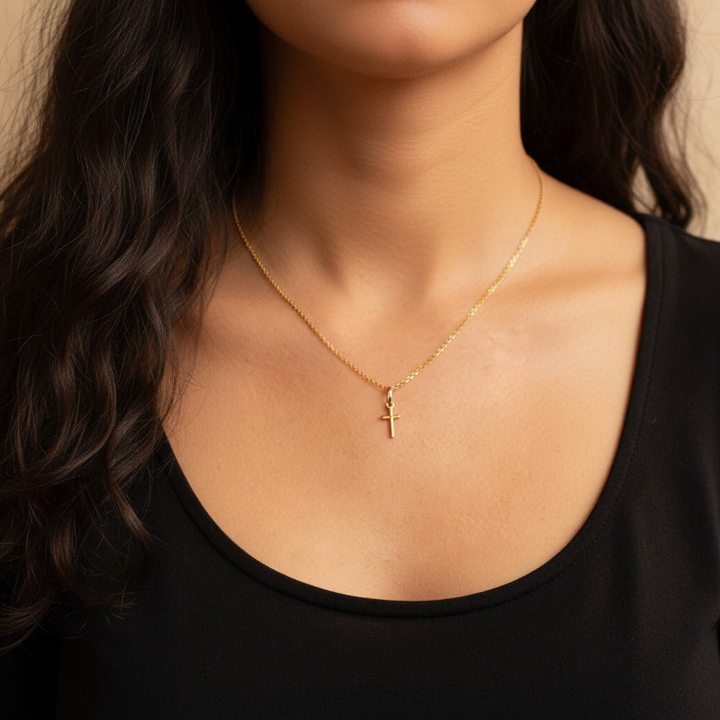 Petite Cross Charm - Lotus Diamond