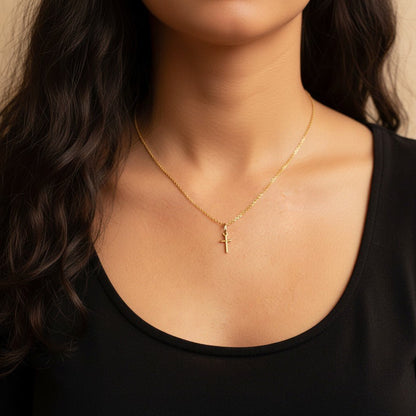 Petite Cross Charm - Lotus Diamond