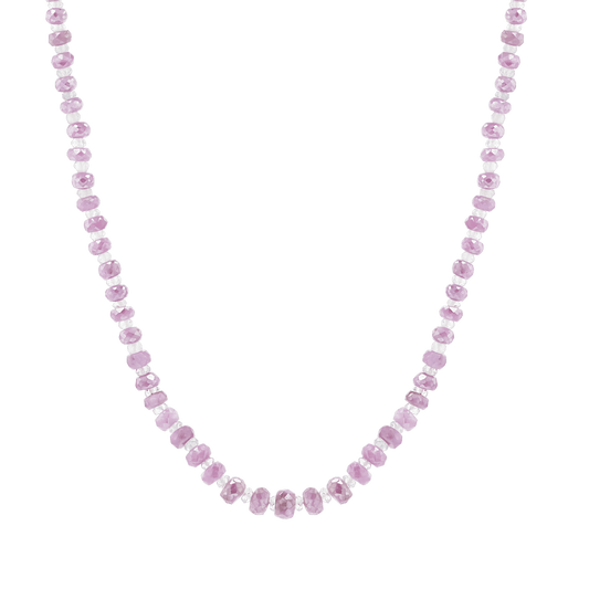 Pink Sapphire & Aquamarine Beaded Strand Necklace - Lotus Diamond