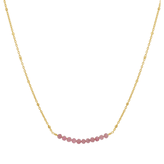Pink Sapphire Bead Bar Necklace - Lotus Diamond