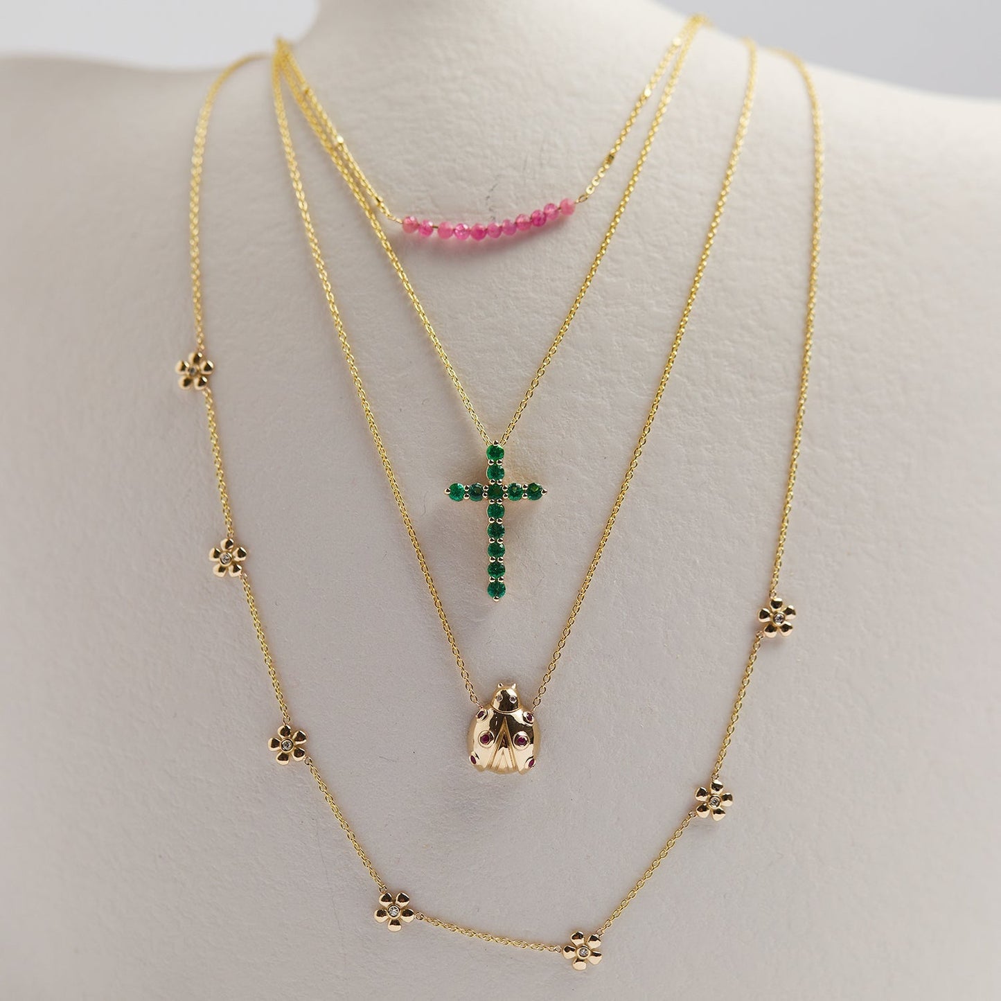 Pink Sapphire Bead Bar Necklace - Lotus Diamond