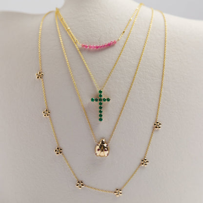 Pink Sapphire Bead Bar Necklace - Lotus Diamond
