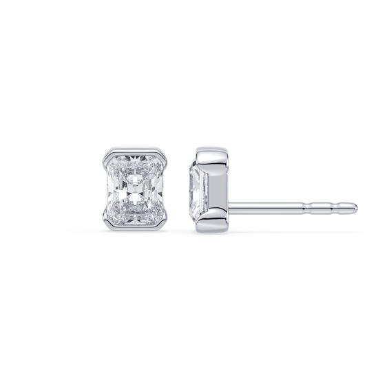 Portrait Half Bezel 0.5 CTW Lab Radiant Diamond Studs 14K White - Lotus Diamond