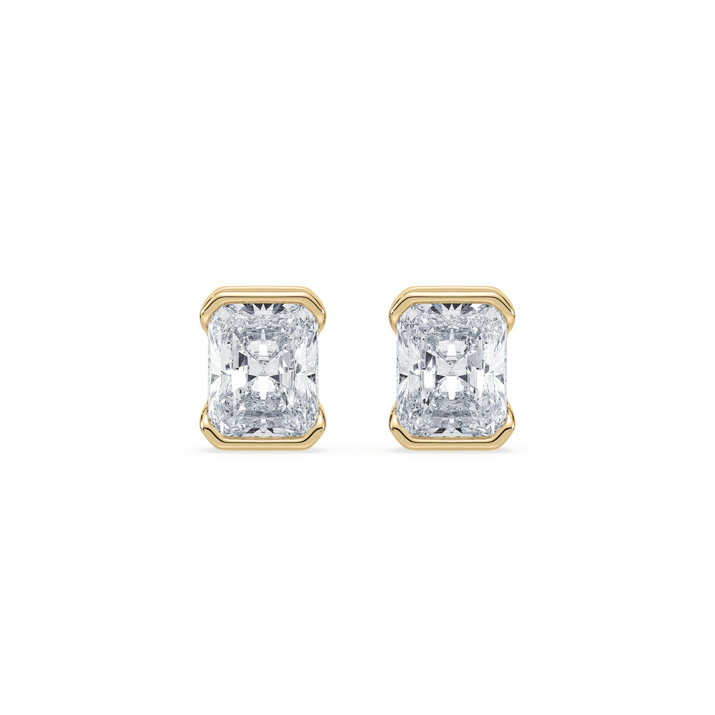 Portrait Half Bezel 0.5 CTW Lab Radiant Diamond Studs 14K Yellow - Lotus Diamond