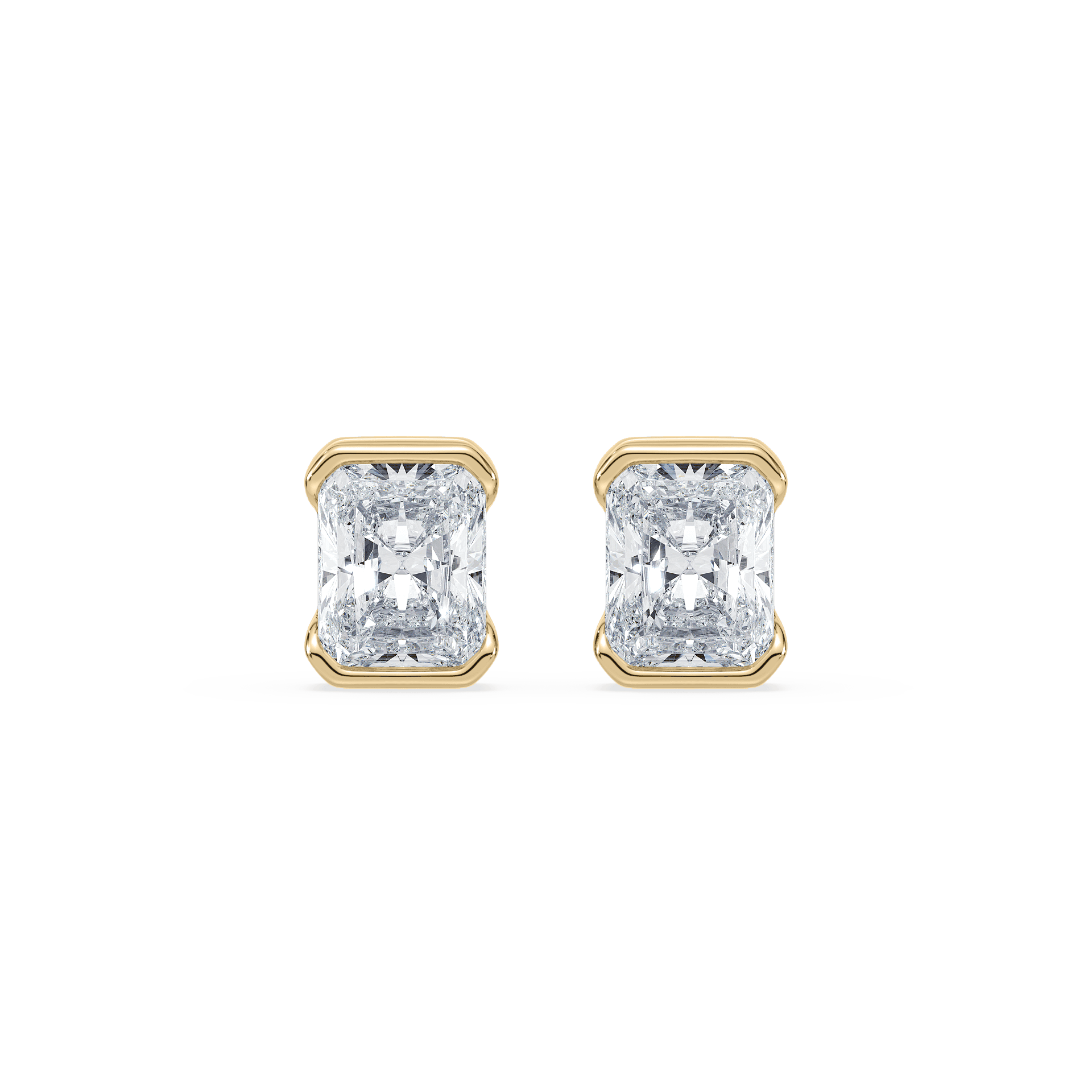 Portrait Half Bezel 0.5 CTW Lab Radiant Diamond Studs 14K Yellow - Lotus Diamond