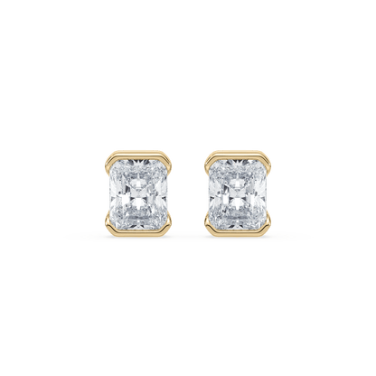 Portrait Half Bezel 3.0 CTW Lab Radiant Diamond Studs 14K Yellow - Lotus Diamond