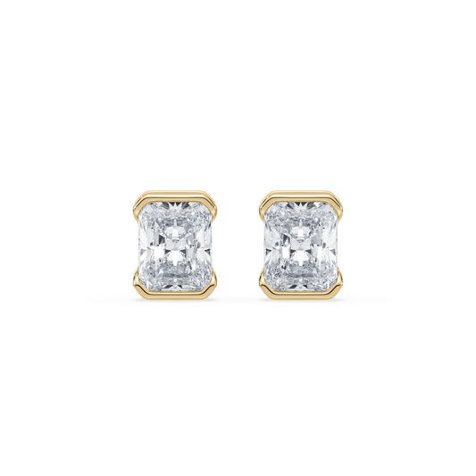 Portrait Half Bezel 3.0 CTW Lab Radiant Diamond Studs 14K Yellow - Lotus Diamond